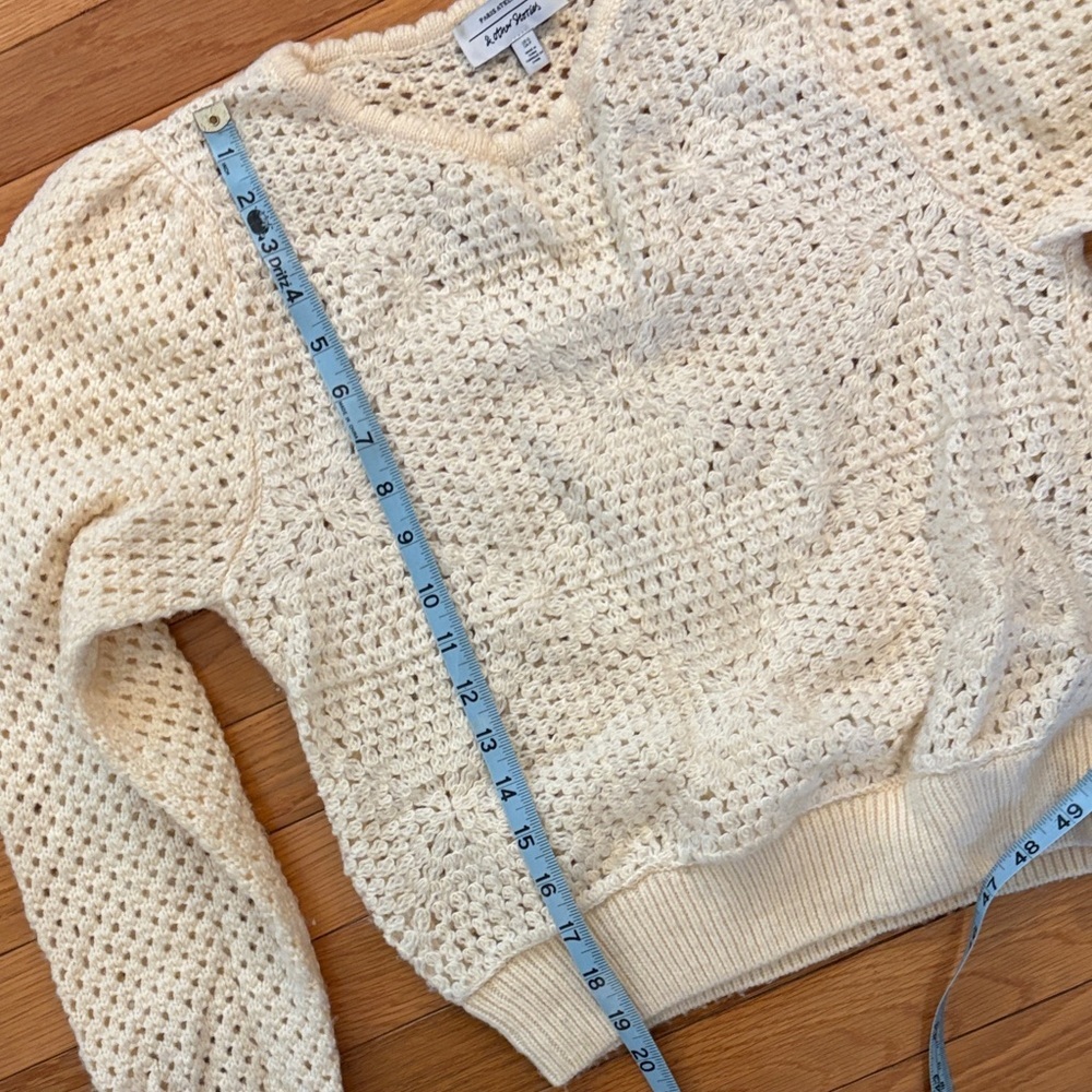& Other Stories Cream Crochet Crewneck Sweater with Puff Shoulders - Picture 11 of 12
